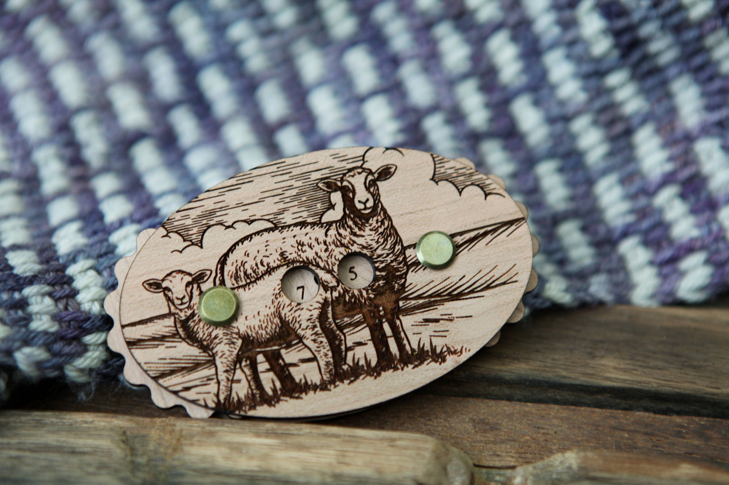 Sheep Cherry Wood Knitting Row Counter