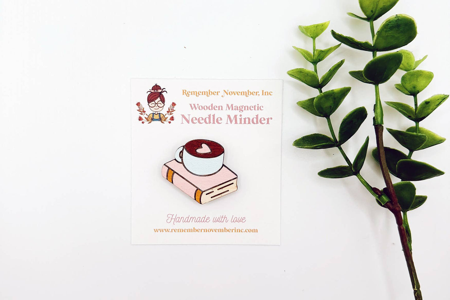 Book Mug Needle Minder, Wooden Magnetic Needle Minder