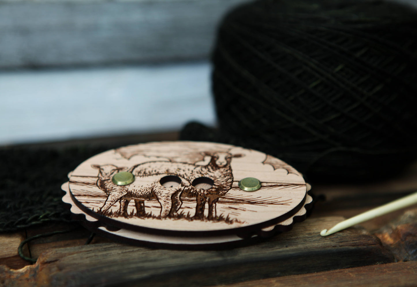 Sheep Cherry Wood Knitting Row Counter