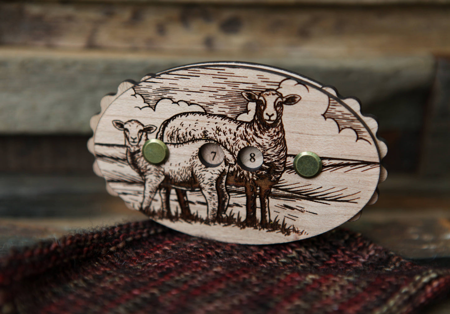 Sheep Cherry Wood Knitting Row Counter