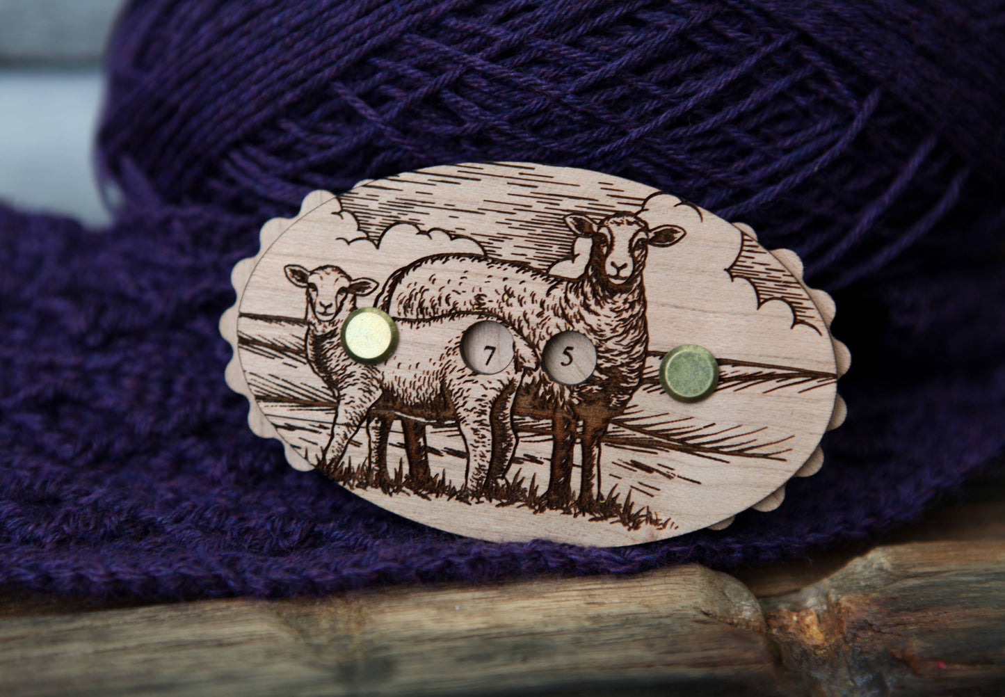 Sheep Cherry Wood Knitting Row Counter