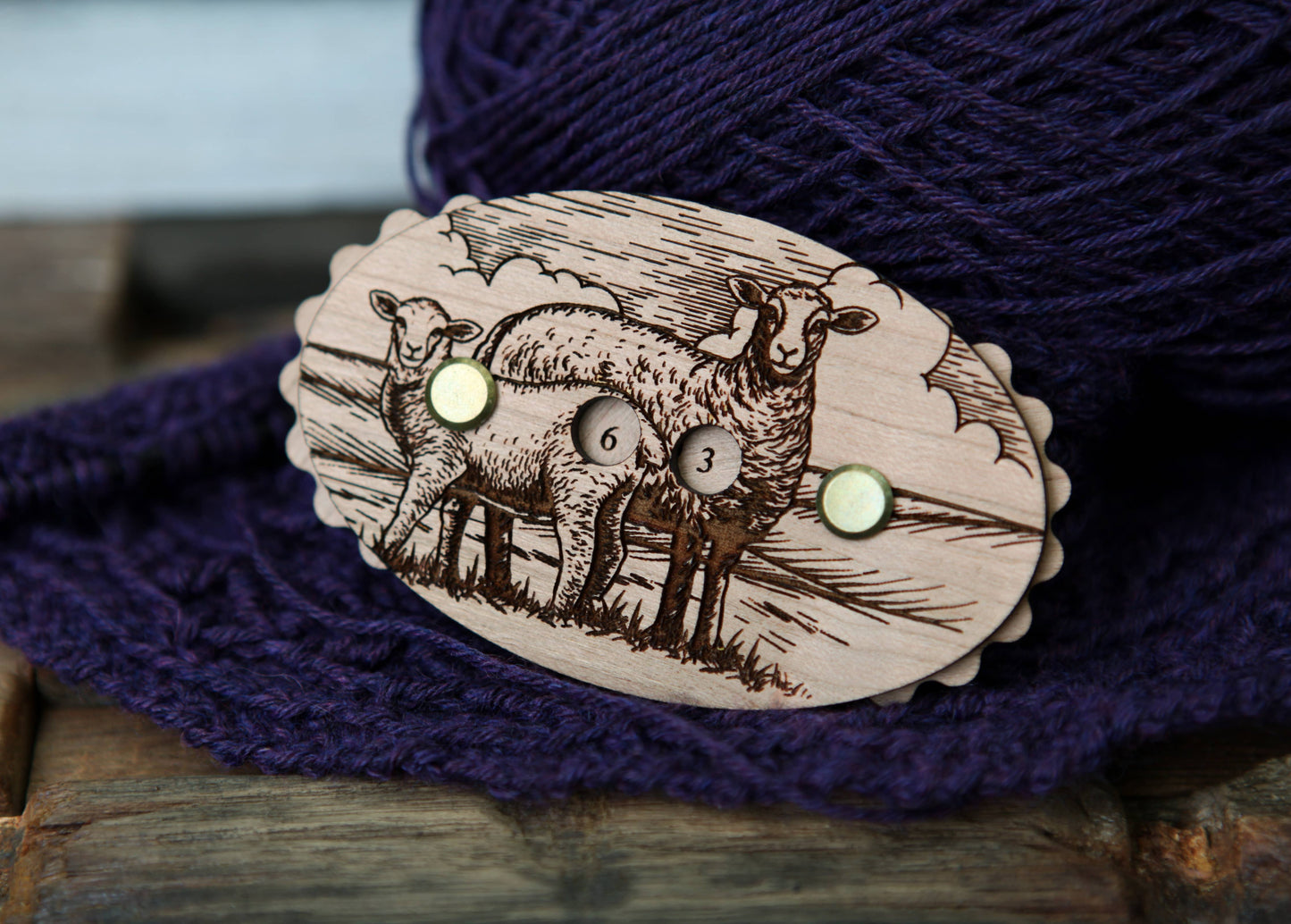 Sheep Cherry Wood Knitting Row Counter