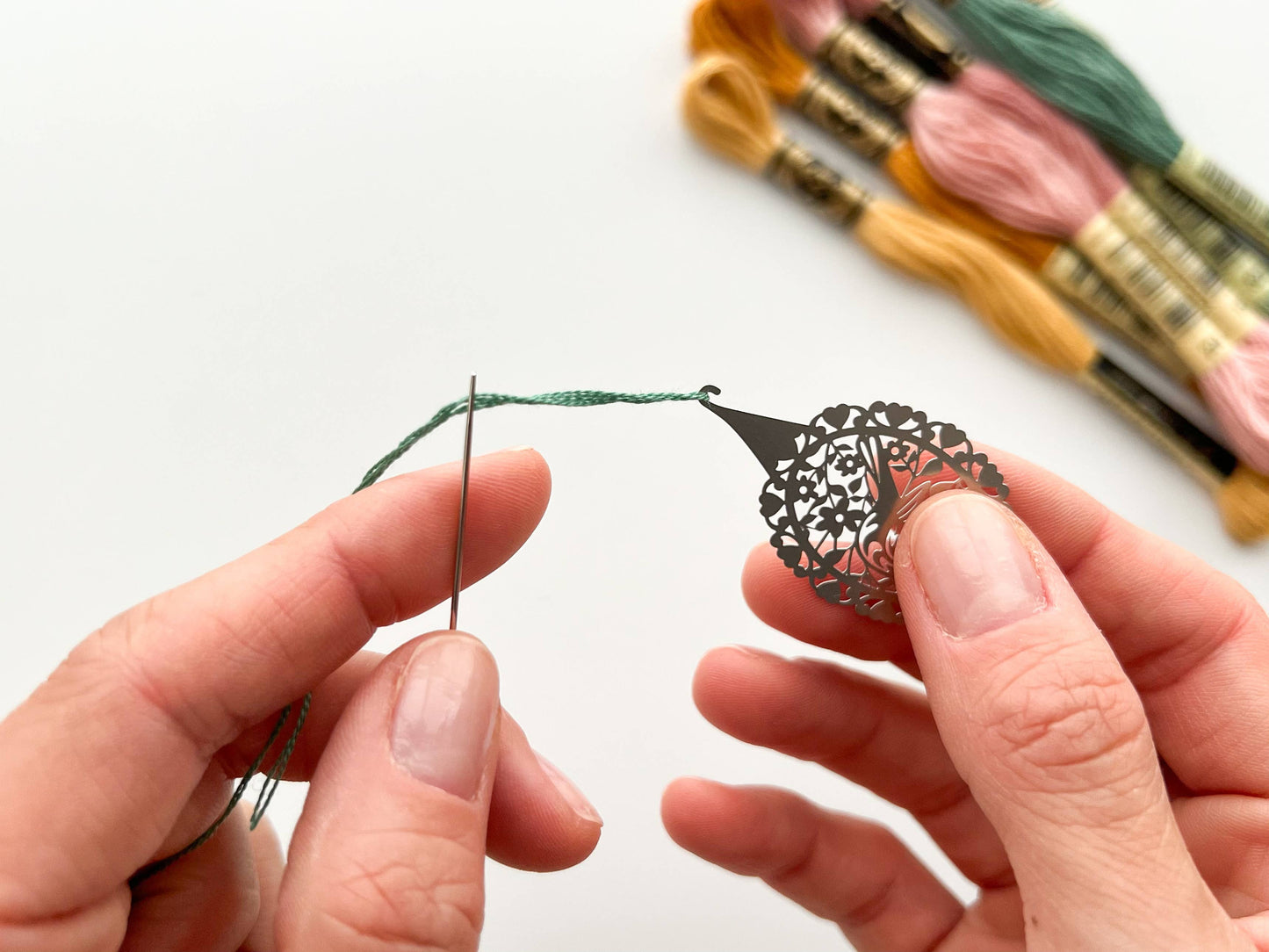 Needle threader for embroidery, cross stitch, sewing