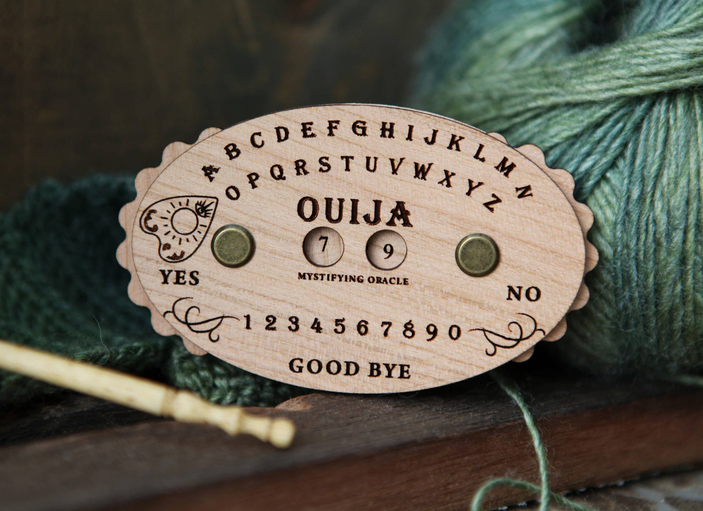 Wooden Ouija Board Style Knitting Row Counter with Dials