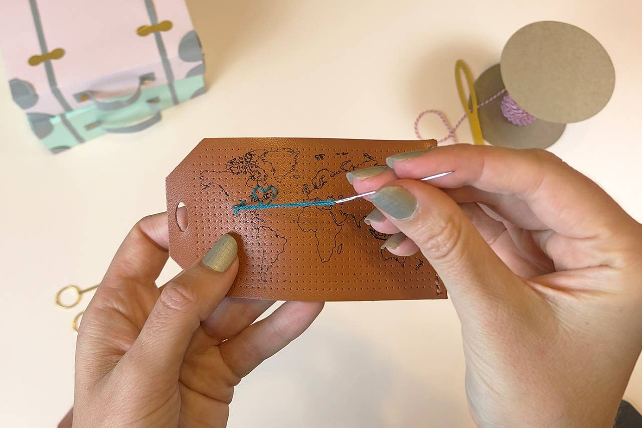 Stitch Where You've Been Luggage Tag - Brown