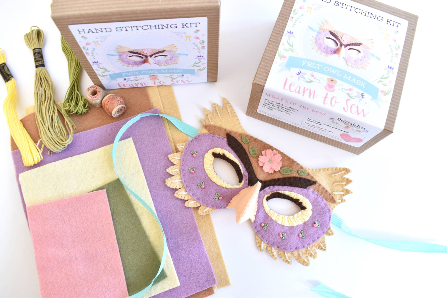 Felt Owl Mask Hand Sewing Kit - Floral Edition