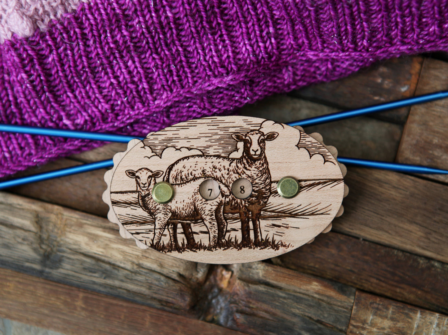 Sheep Cherry Wood Knitting Row Counter