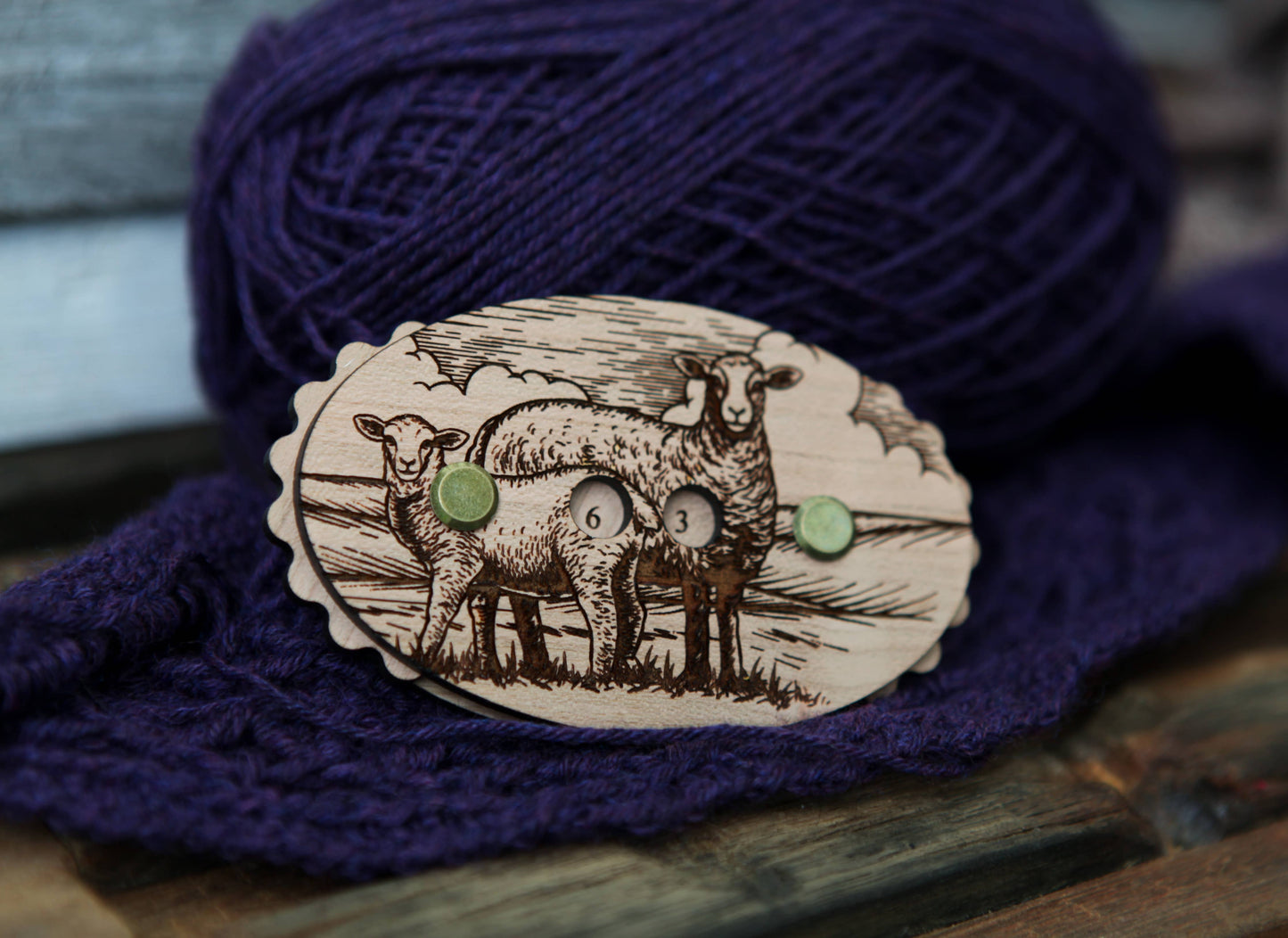 Sheep Cherry Wood Knitting Row Counter