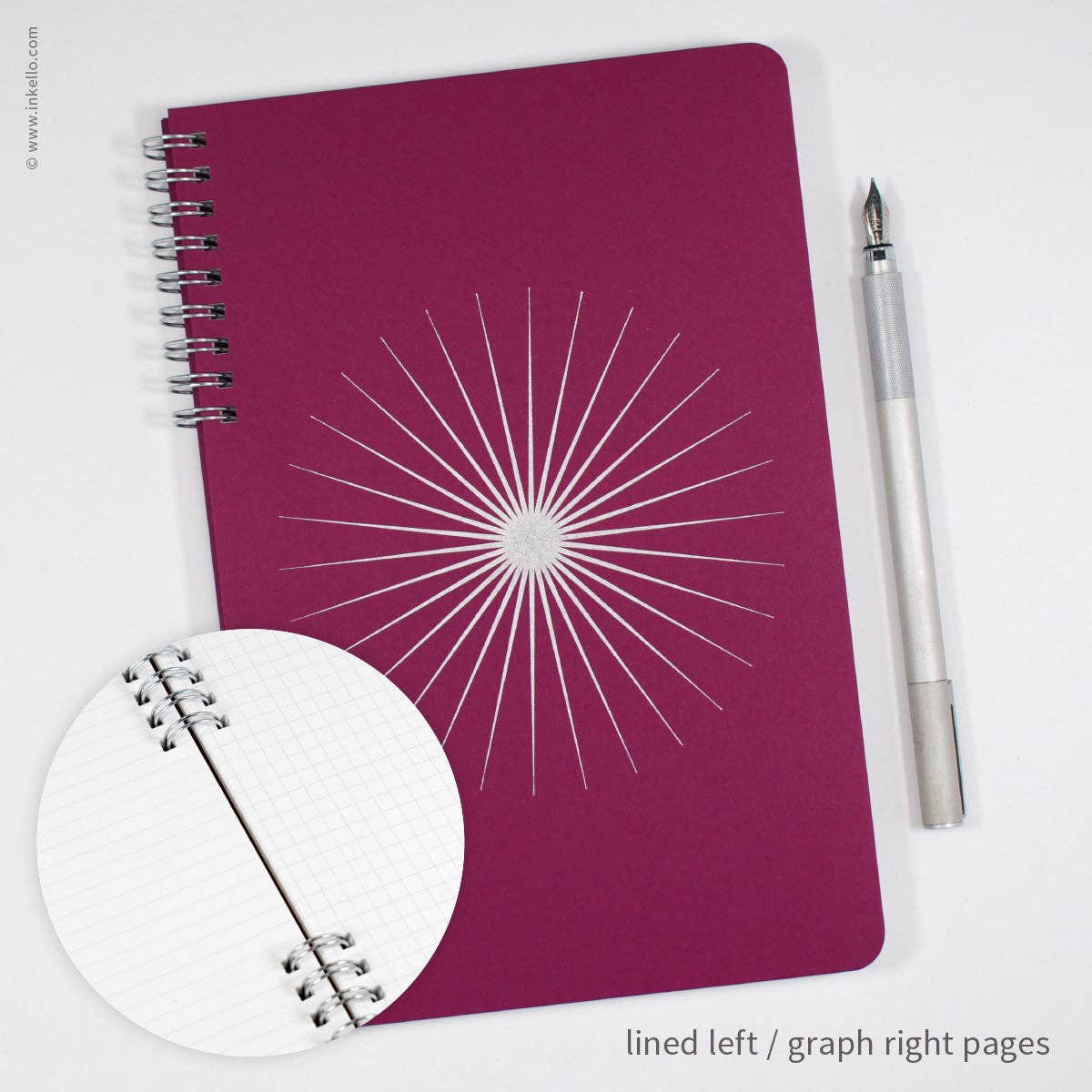 Big Burst Spiral Notebook with Mulberry Cover and Silver Ink