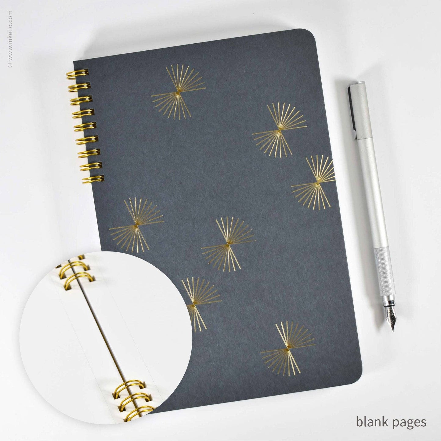 Gold Bursts Spiral Notebook with Stormy Grey Cover (#617)