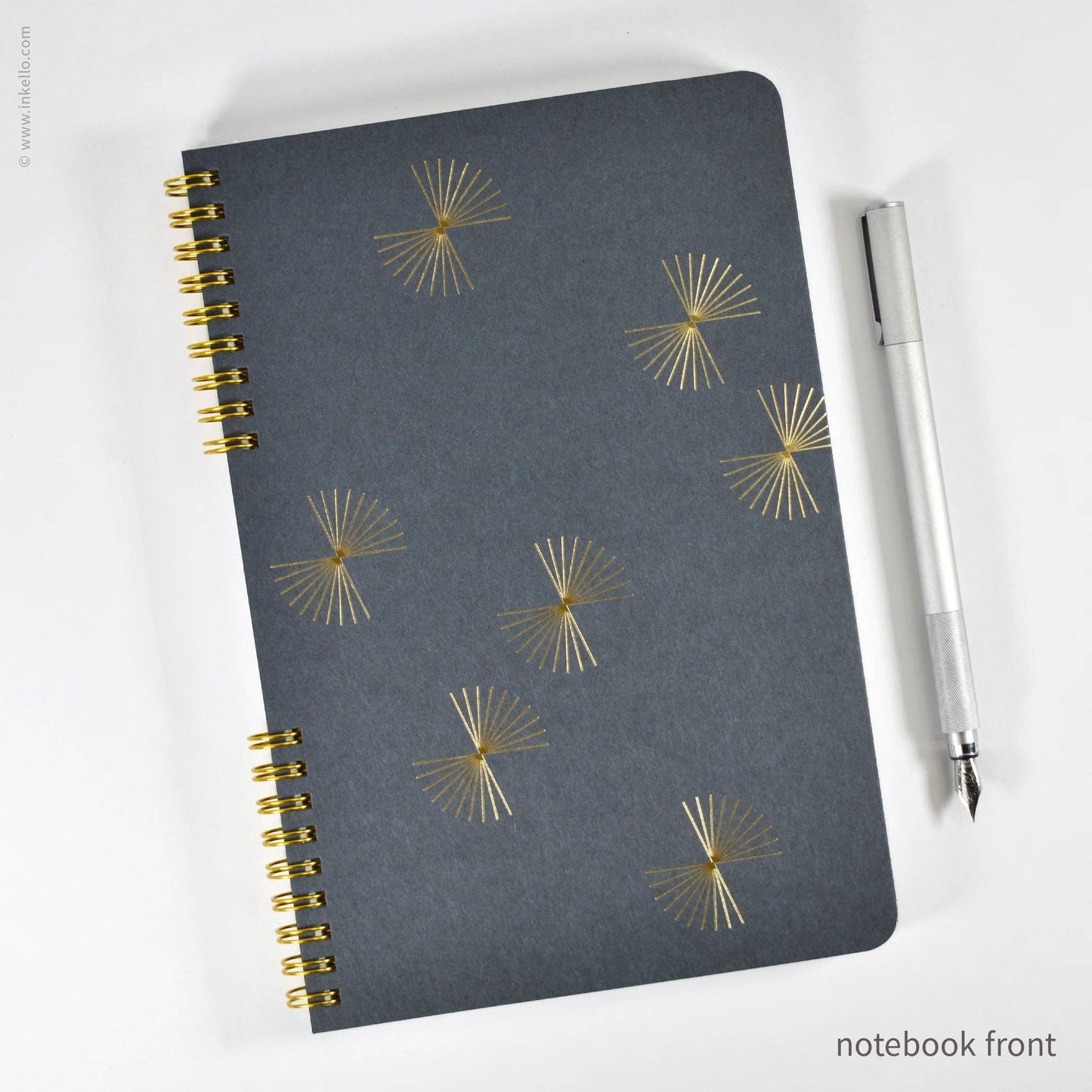 Gold Bursts Spiral Notebook with Stormy Grey Cover (#617)