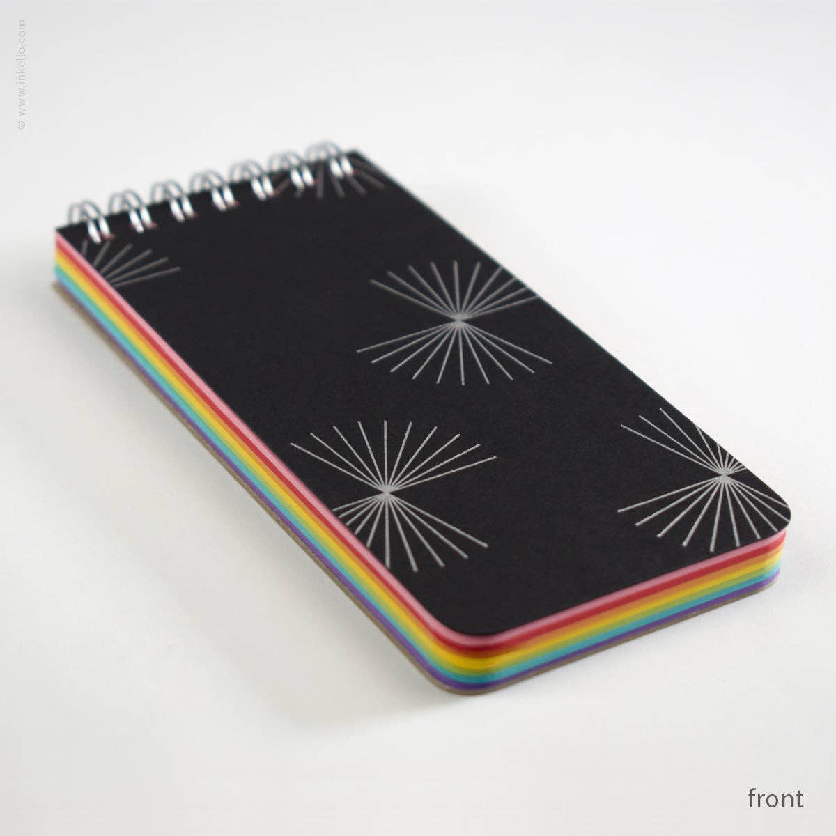 Small Black Spiral Notepad With Bursts + Rainbow Pages (#508)