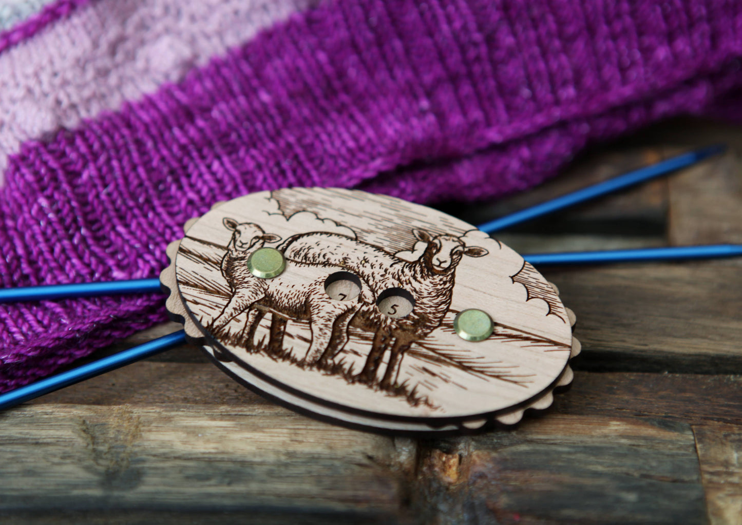 Sheep Cherry Wood Knitting Row Counter