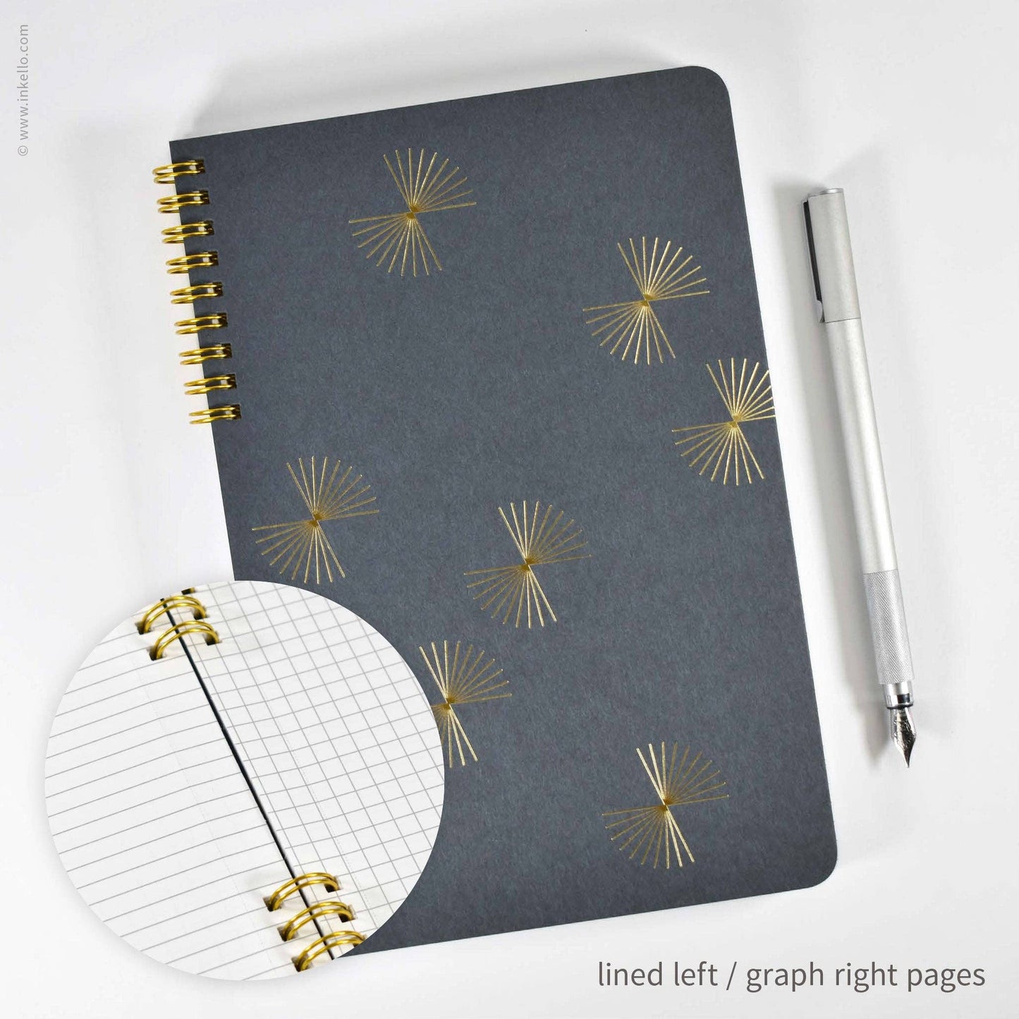 Gold Bursts Spiral Notebook with Stormy Grey Cover (#617)
