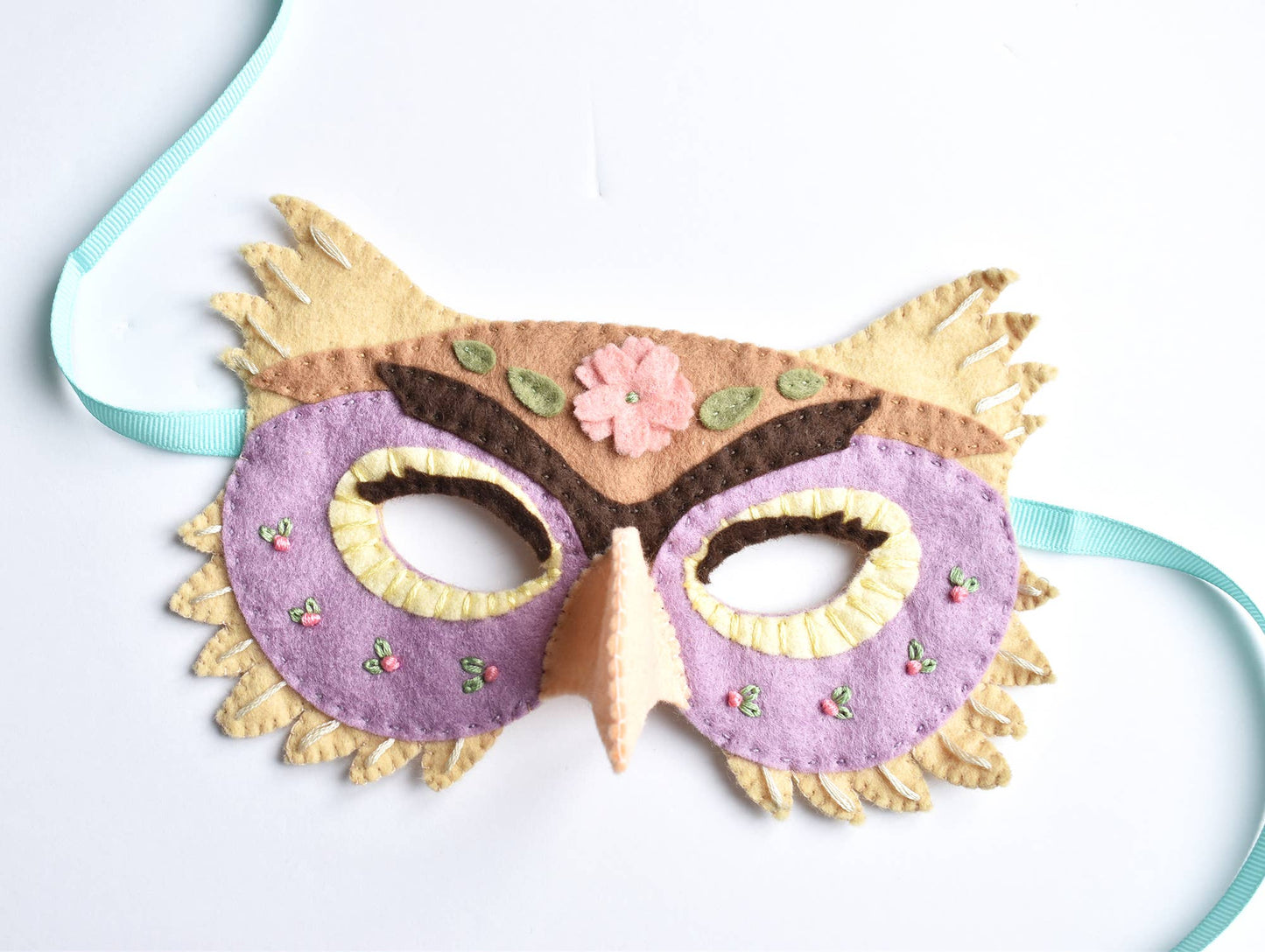 Felt Owl Mask Hand Sewing Kit - Floral Edition
