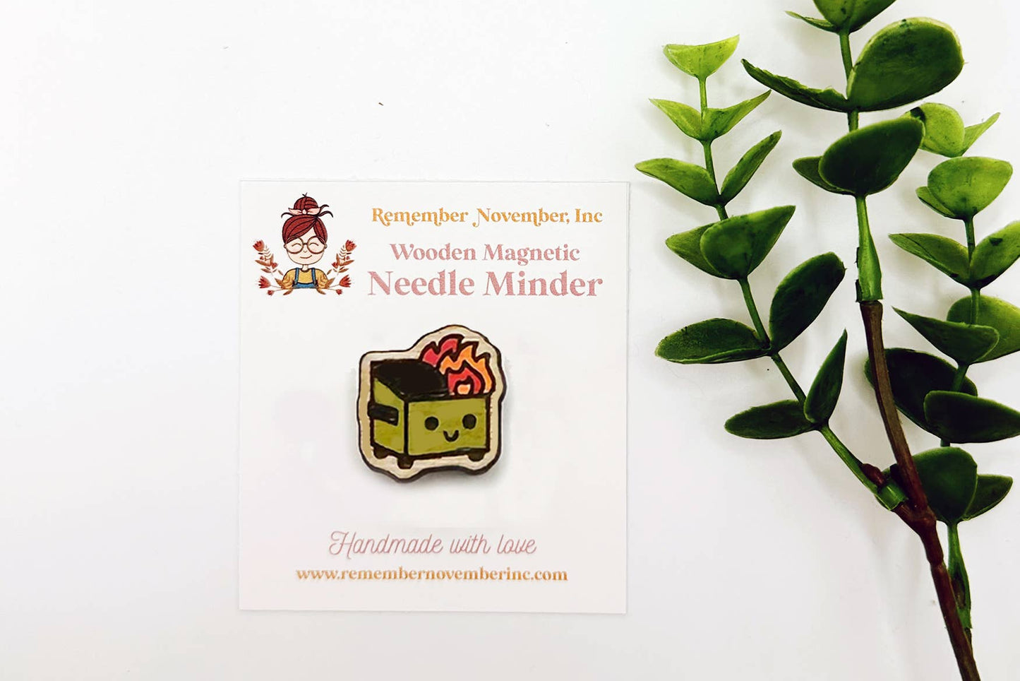 Dumpster Fire Needle Minder, Wooden Magnetic Needle Minder