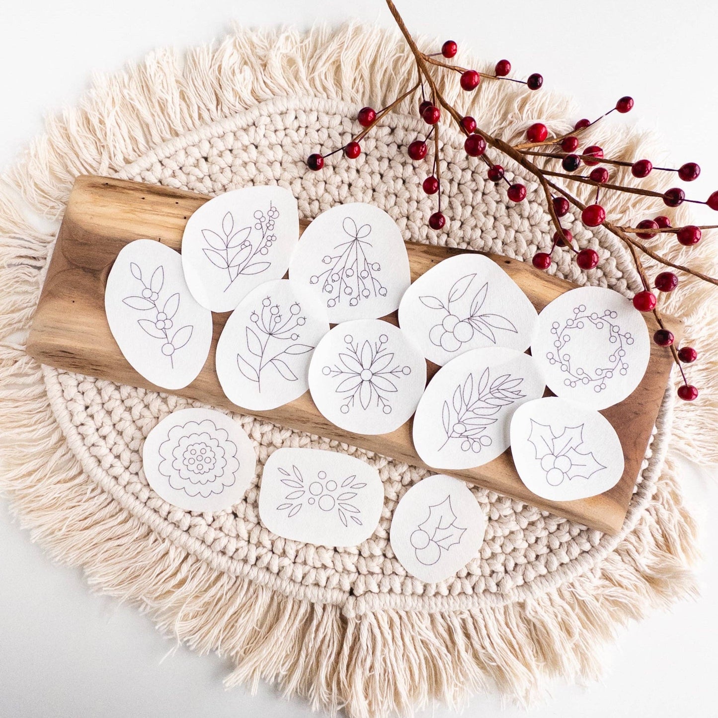 Winter Berry Stick and Stitch Embroidery Designs