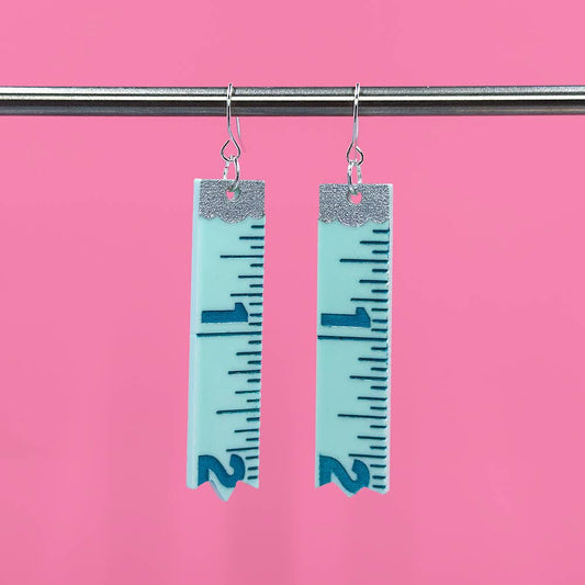 Measuring Tape Earrings - Light Blue