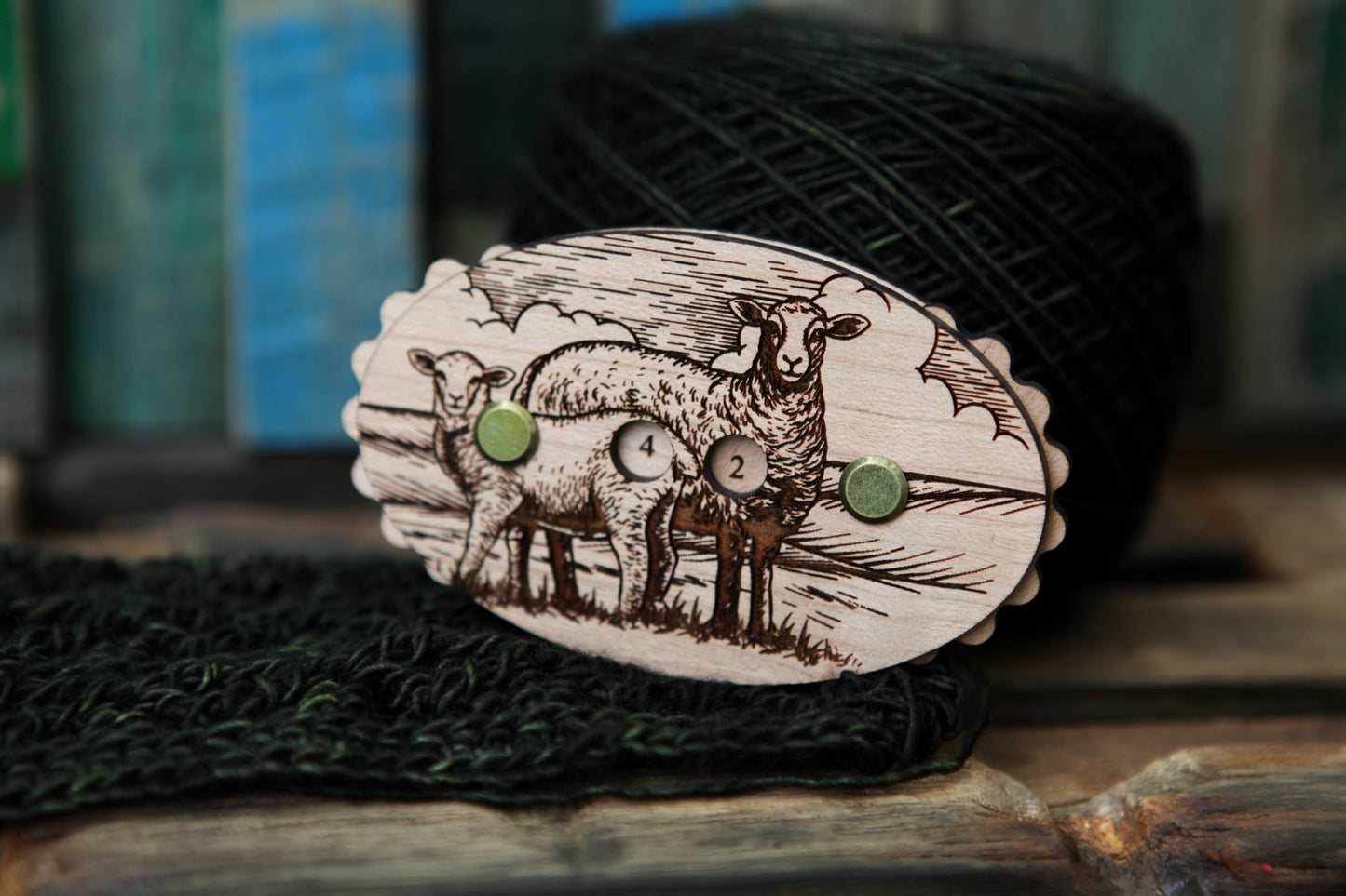 Sheep Cherry Wood Knitting Row Counter