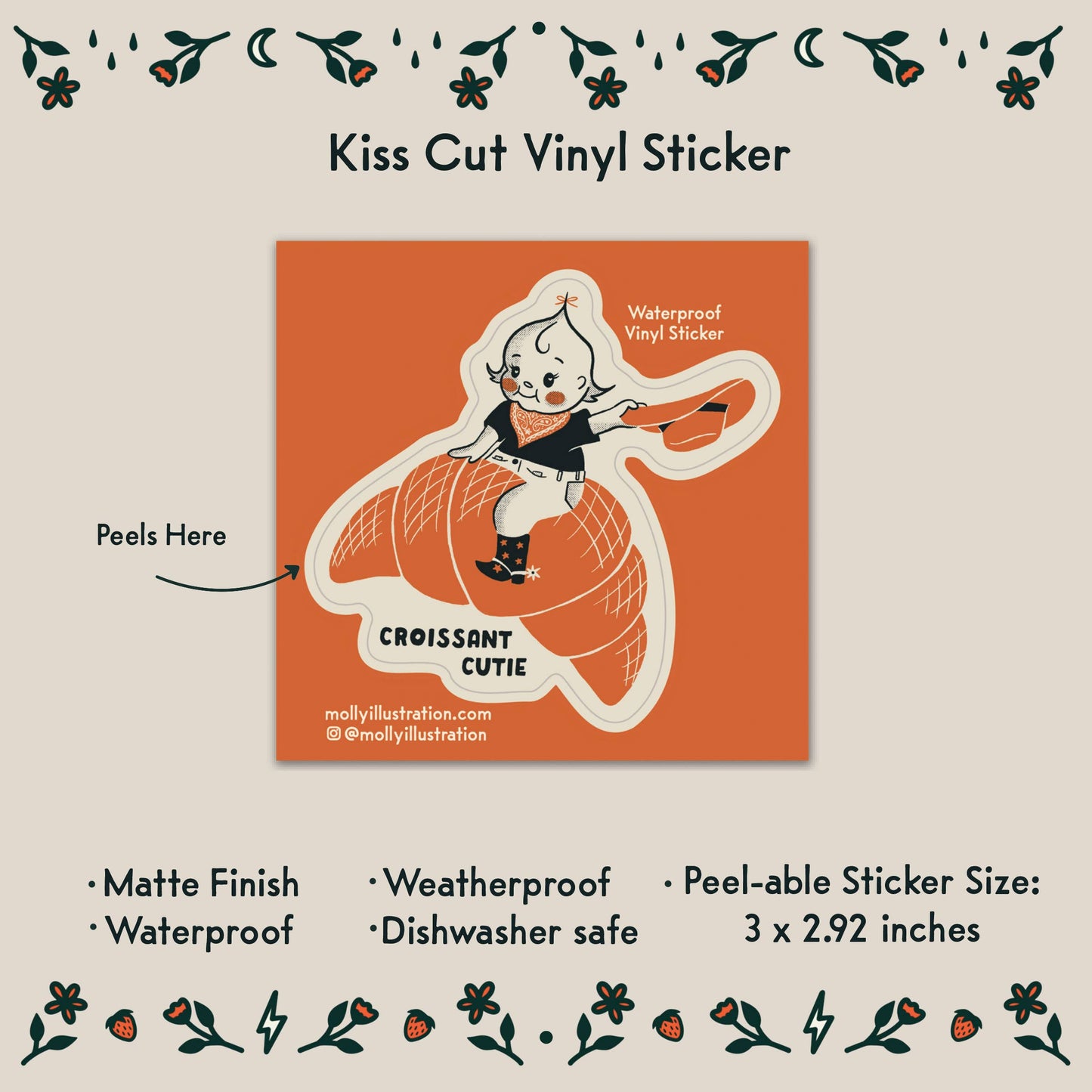 Croissant Cutie Cartoon Waterproof Vinyl Sticker