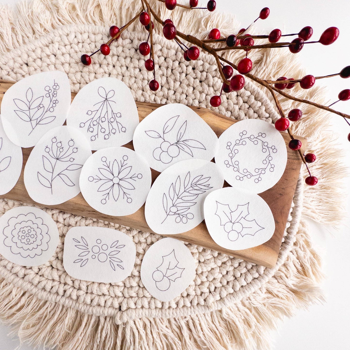 Winter Berry Stick and Stitch Embroidery Designs