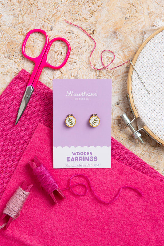 Embroidery Hoop Wooden Earrings - Craft Jewellery