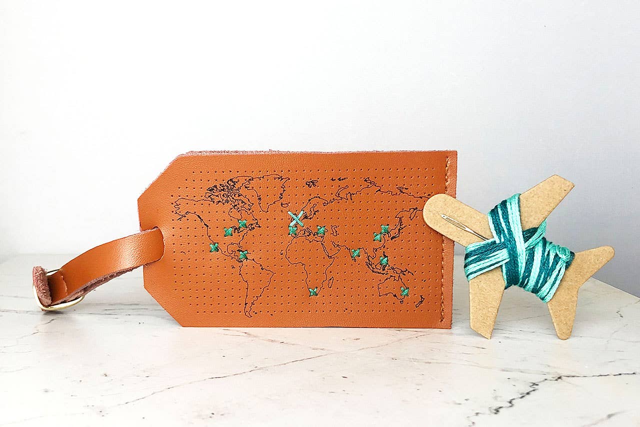 Stitch Where You've Been Luggage Tag - Brown