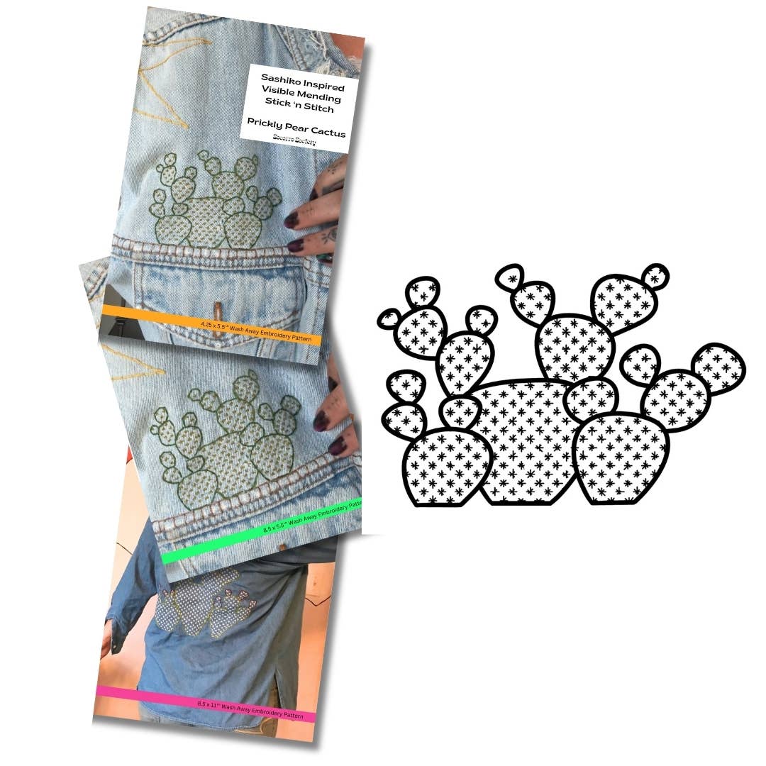 Sashiko Prickly Pear Mending Stick and Stitch Pattern