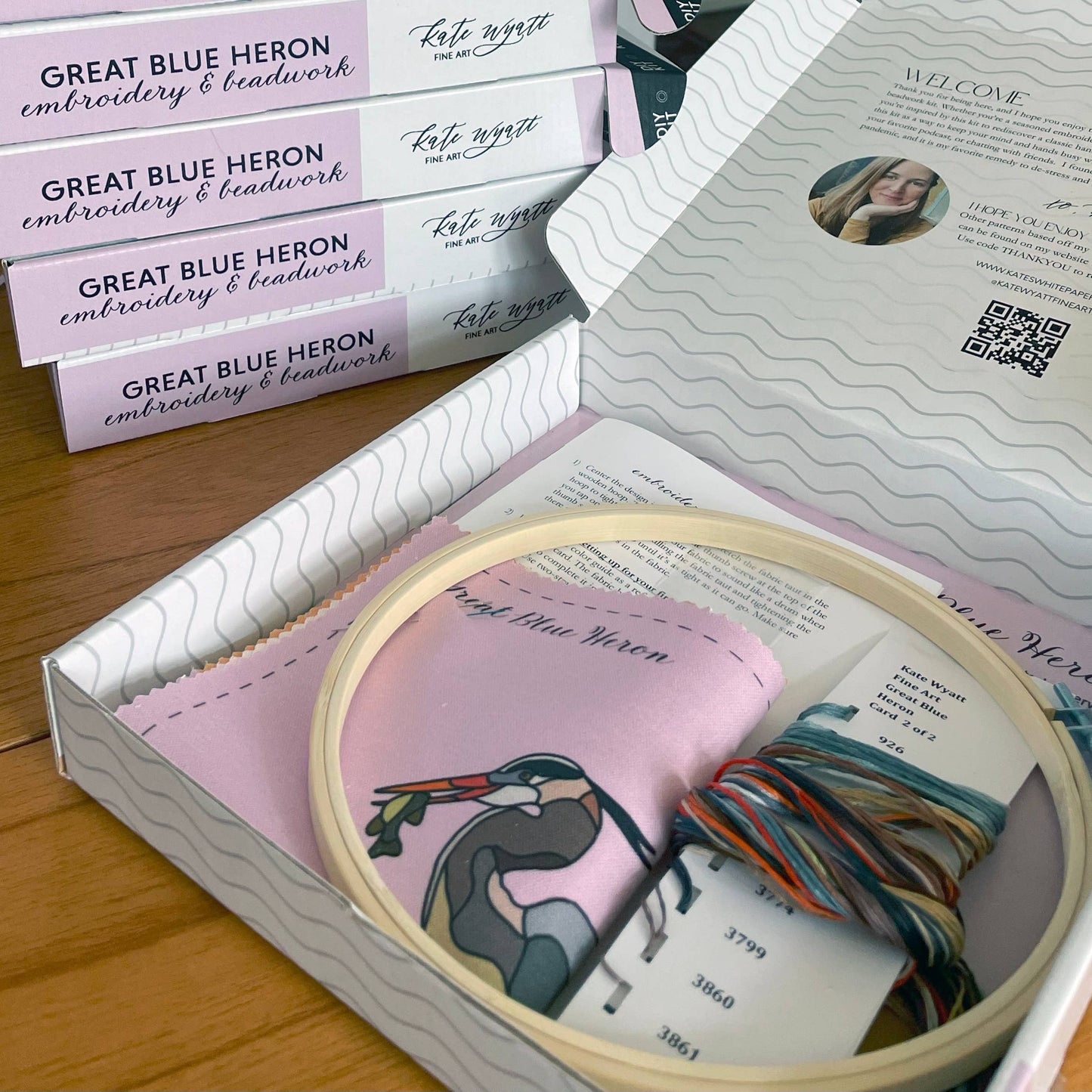 DIY Embroidery and Beadwork Kit - Great Blue Heron (8")