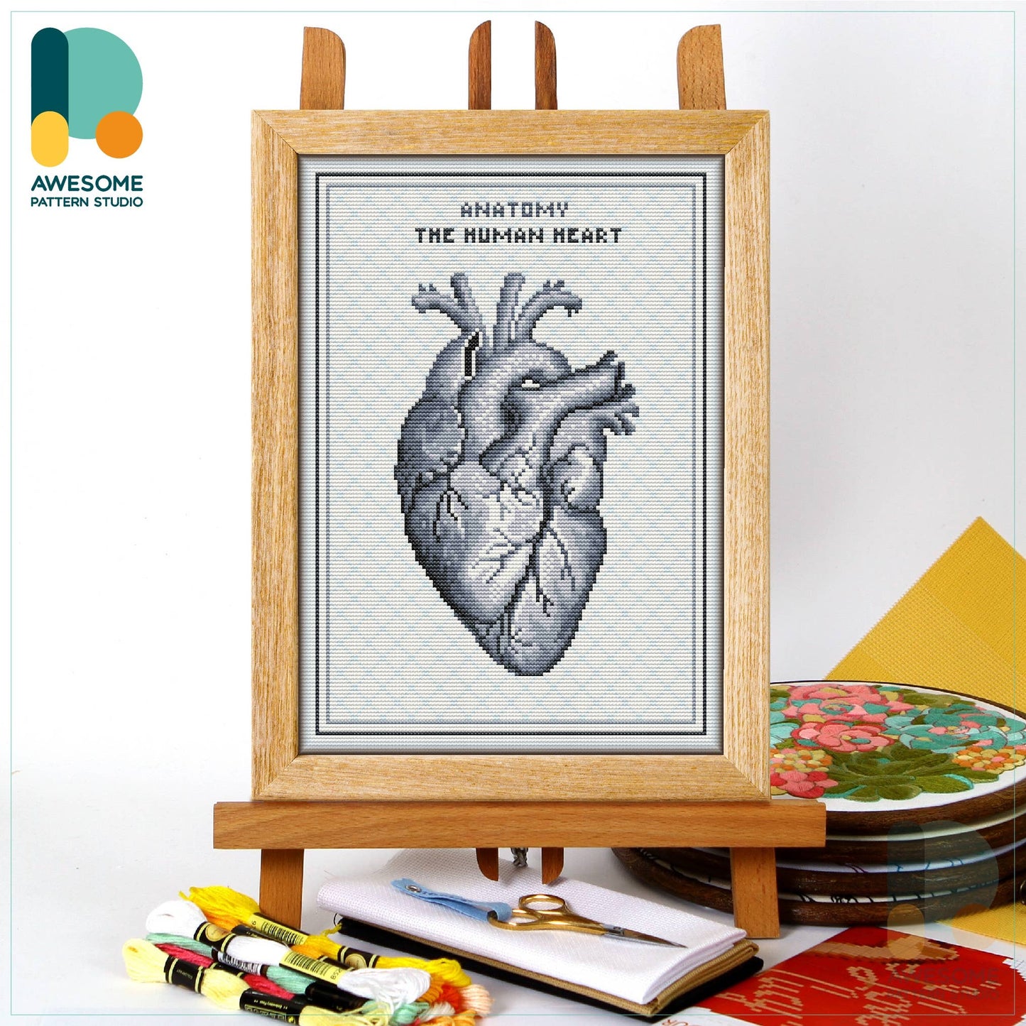 Anatomical Heart Counted Cross Stitch Kit
