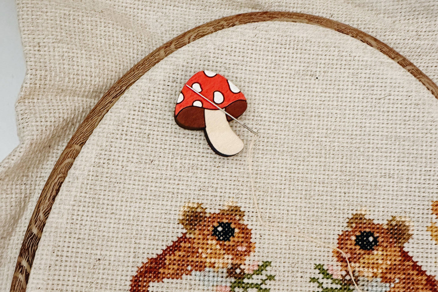 Mushroom Needle Minder, Wooden Magnetic Needle Minder