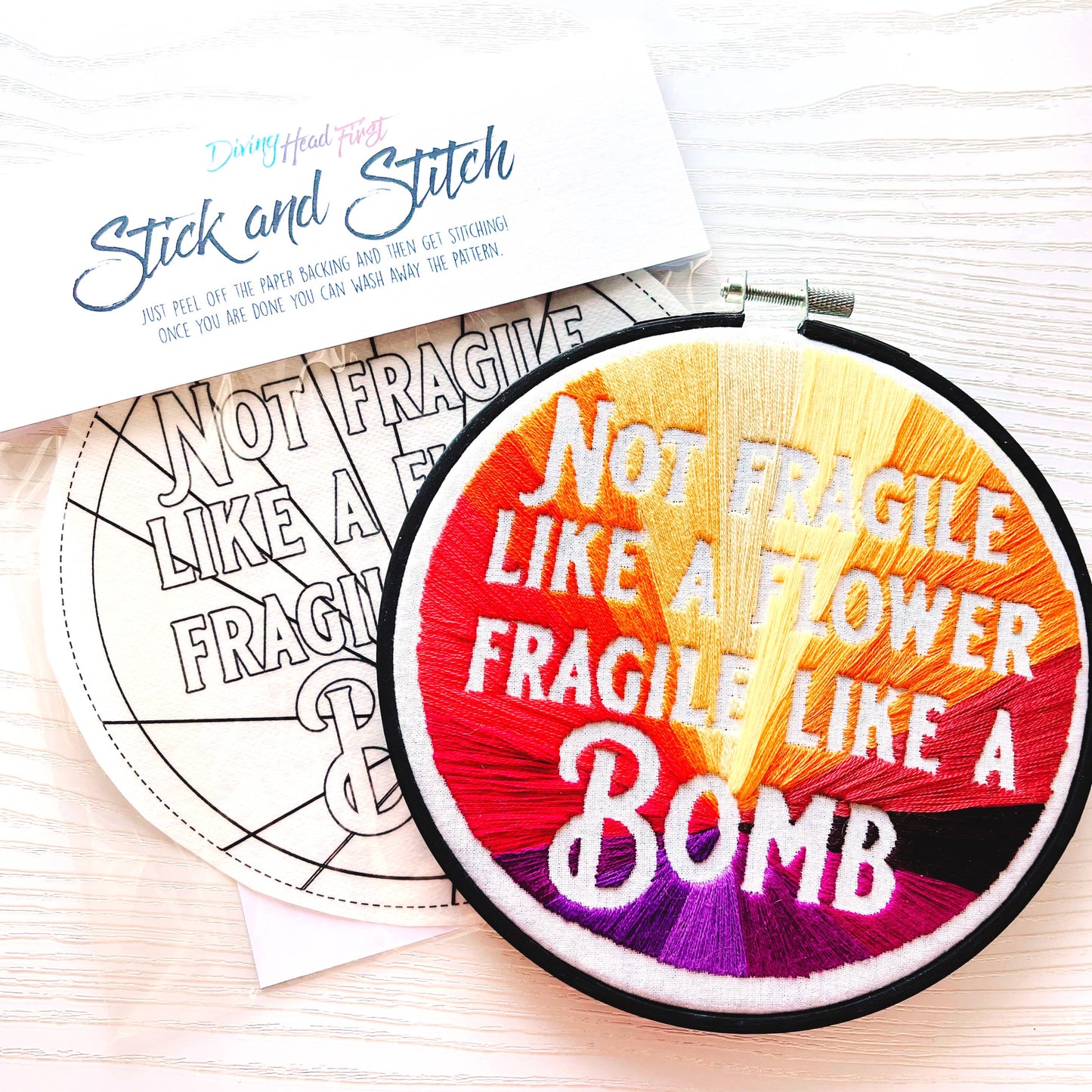 Fragile like a bomb, Stick and Stitch hand embroidery pattern