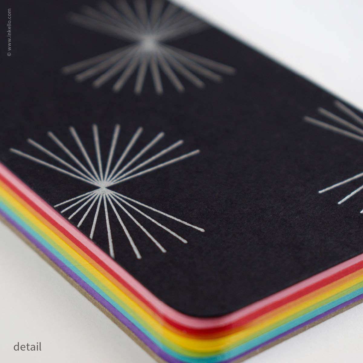 Small Black Spiral Notepad With Bursts + Rainbow Pages (#508)