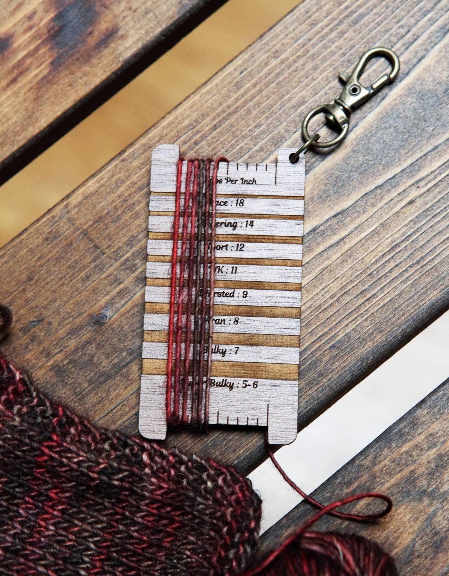 Dandelion Spinners WPI Gauge Tool in Walnut or Maple Wood