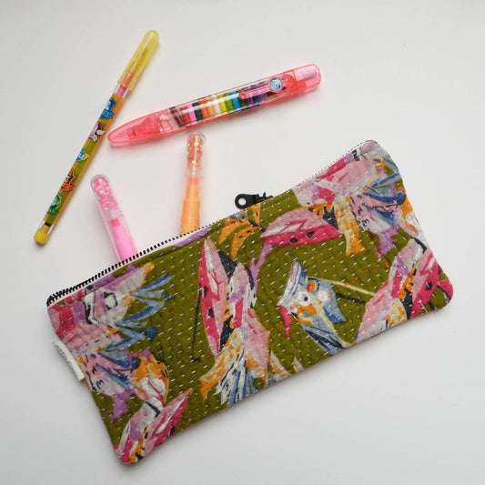 Kantha Scrap Flat Zip Pouch