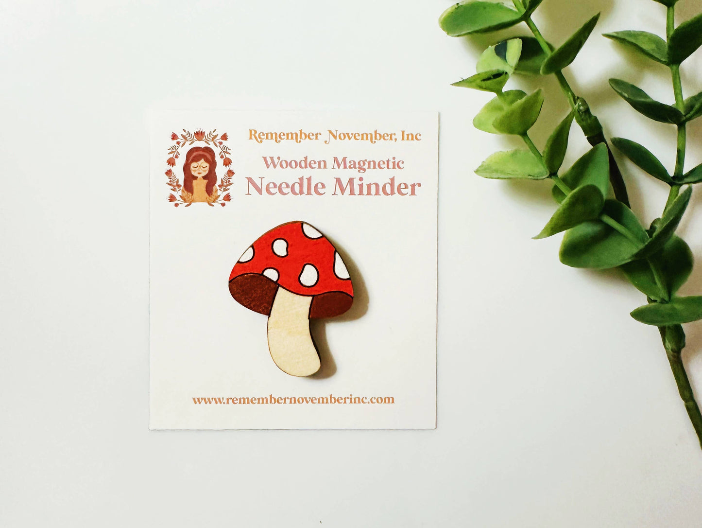 Mushroom Needle Minder, Wooden Magnetic Needle Minder