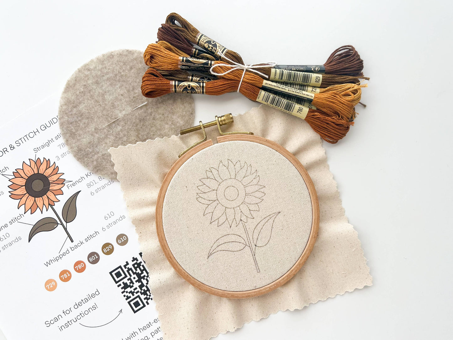 Sunflower embroidery kit, beginner embroidery DIY kit