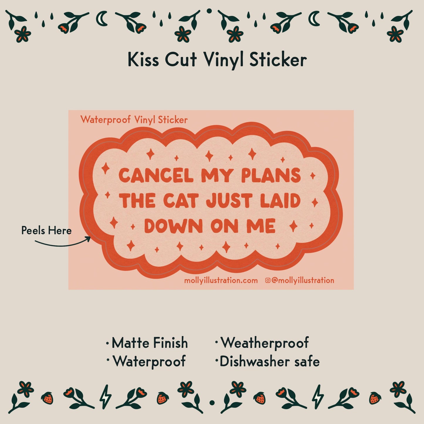Cancel My Plans- Cat Waterproof Vinyl Sticker