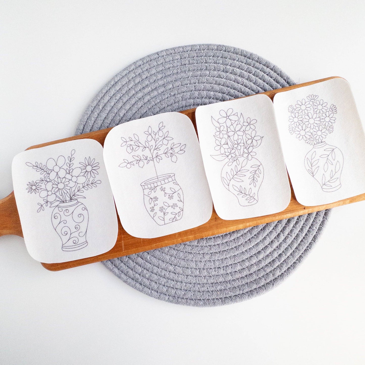 Ginger Jar Floral Stick & Stitch Embroidery Patterns