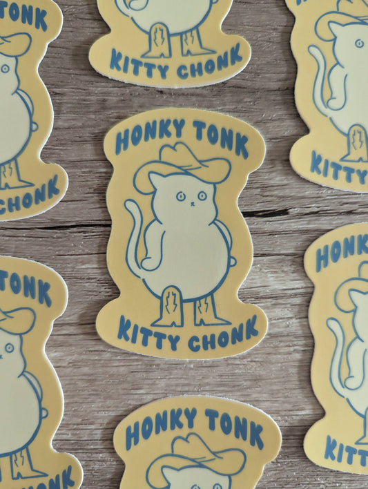 Honky Tonk Kitty Chonk - Cute Cowboy Cat Vinyl Sticker
