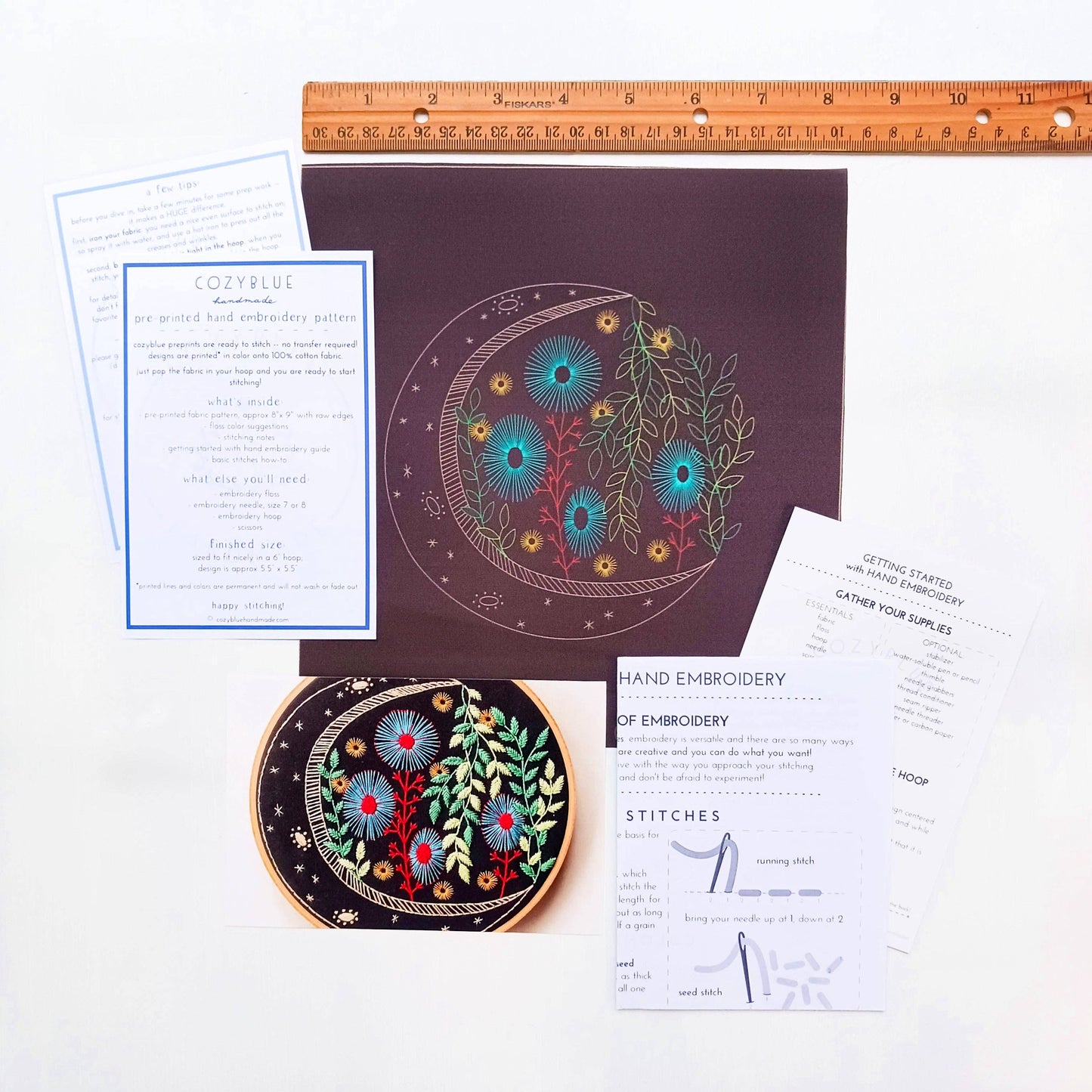 Fern + friends pre-printed fabric embroidery pattern