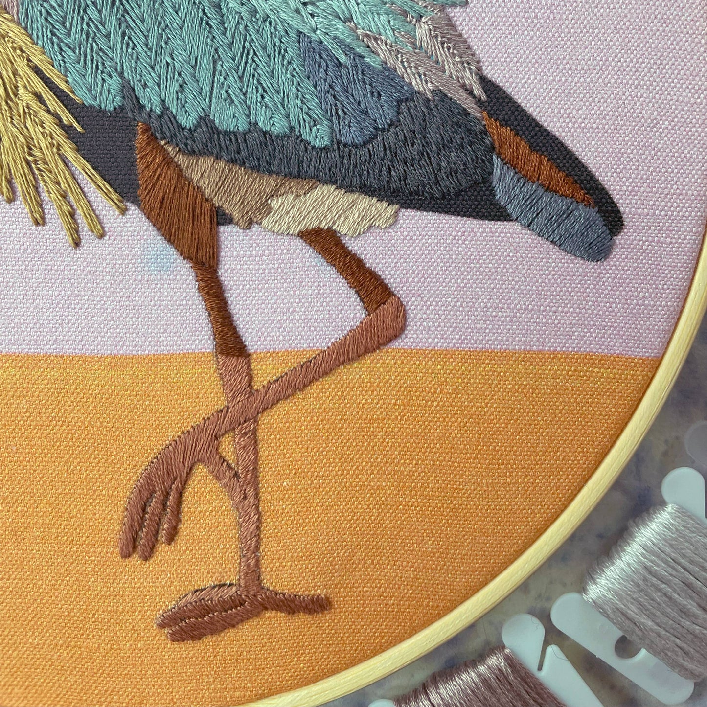 DIY Embroidery and Beadwork Kit - Great Blue Heron (8")