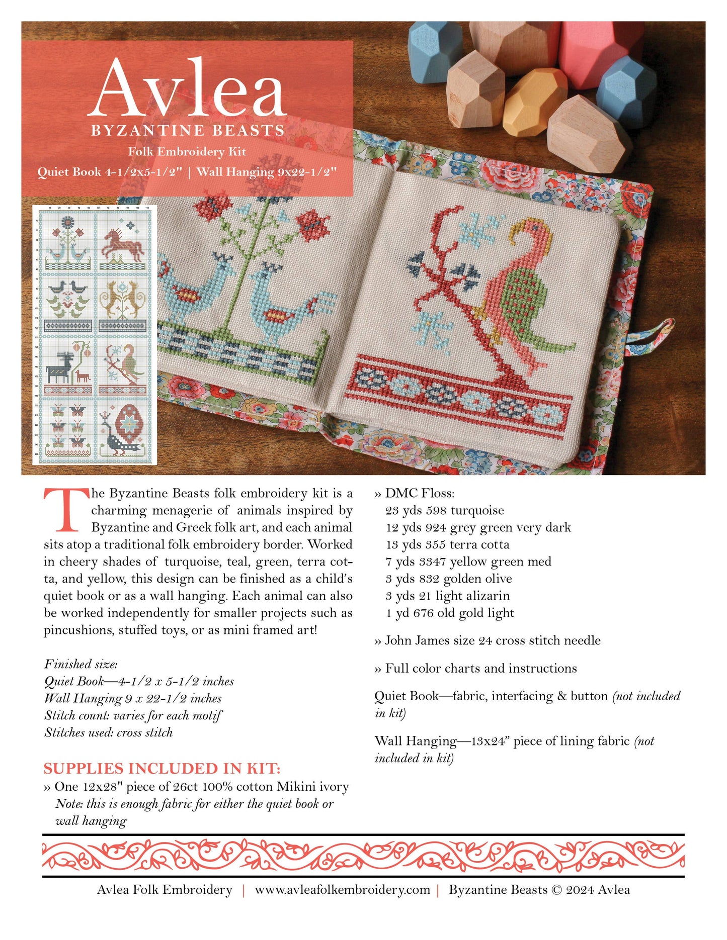 Cross stitch kit - Byzantine Beasts w/ Liberty® fabric