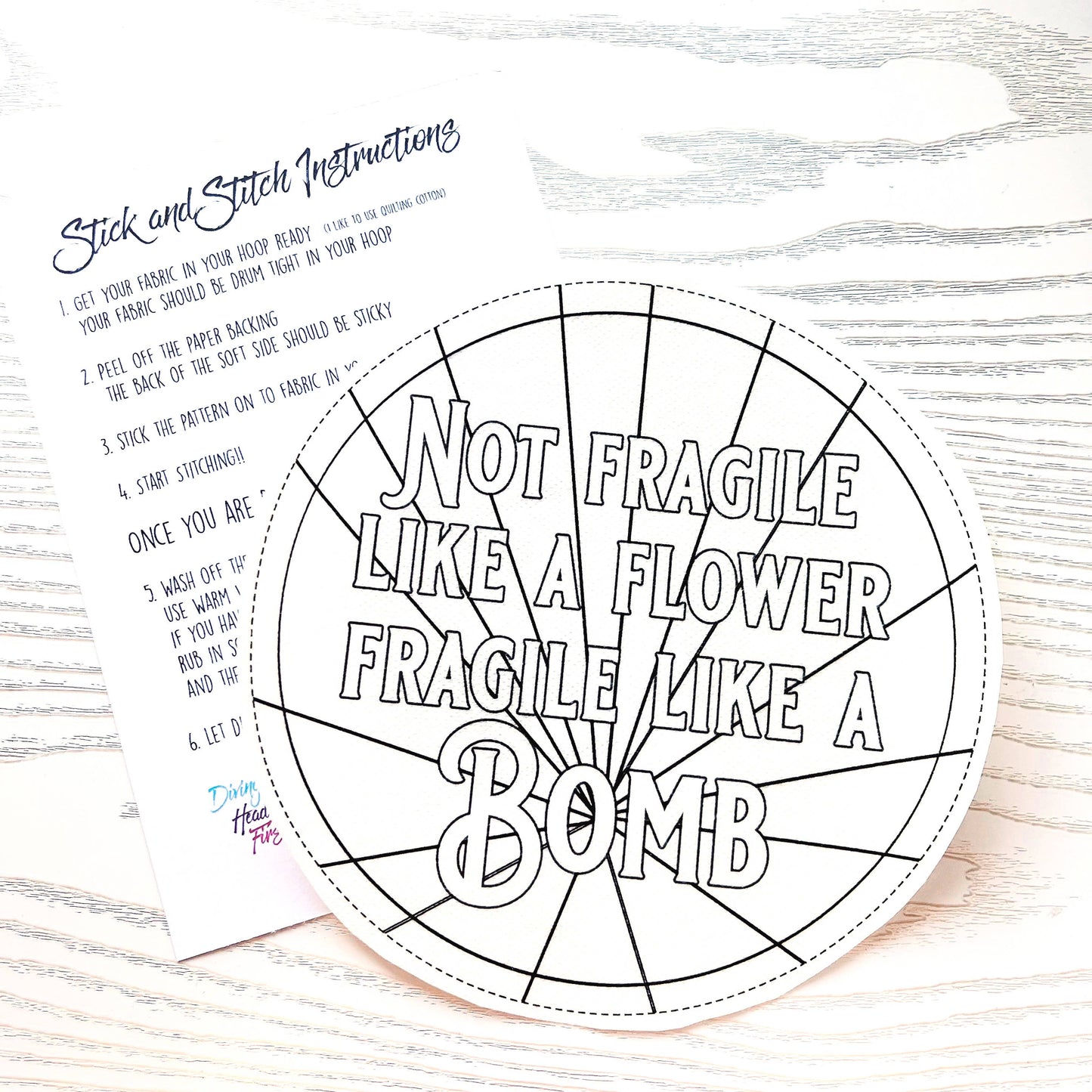 Fragile like a bomb, Stick and Stitch hand embroidery pattern