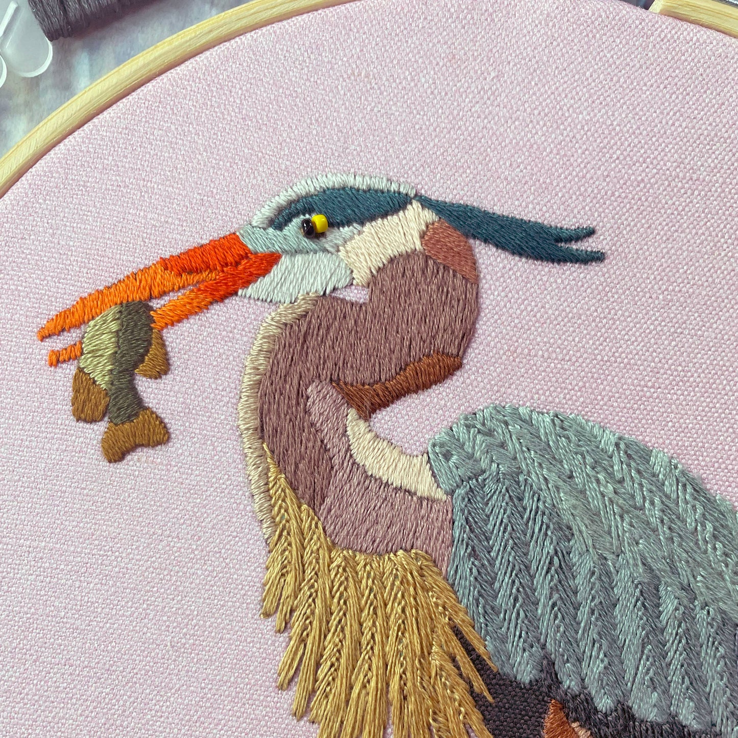 DIY Embroidery and Beadwork Kit - Great Blue Heron (8")