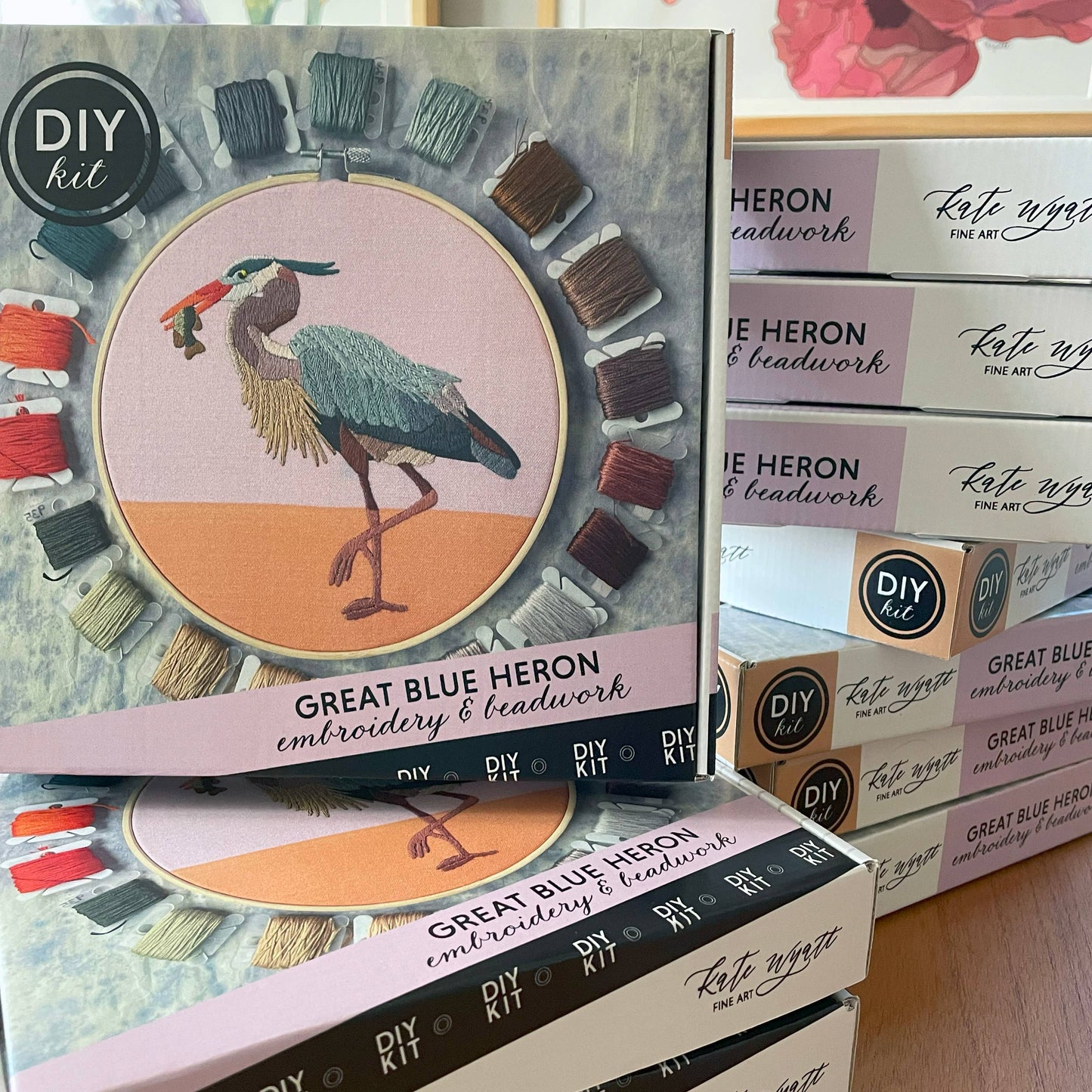 DIY Embroidery and Beadwork Kit - Great Blue Heron (8")