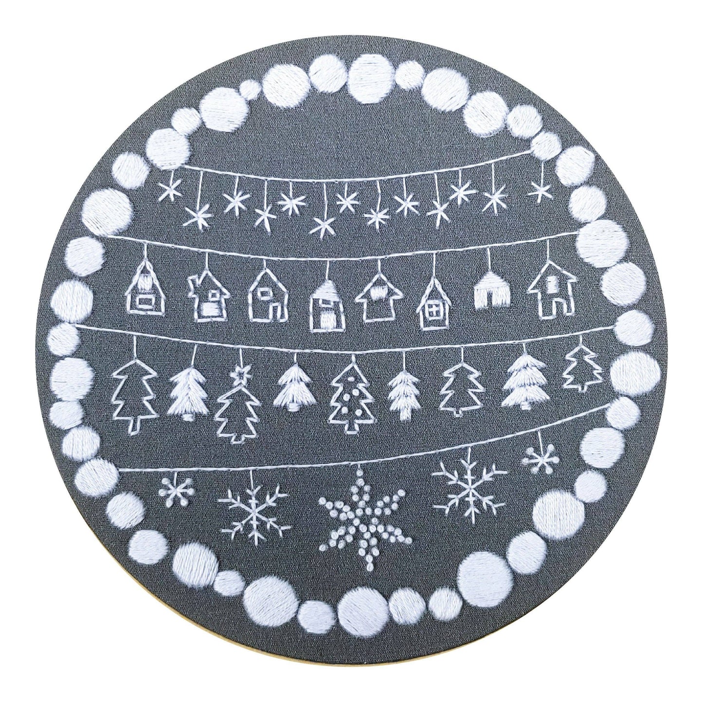 Cozy holiday pre-printed fabric embroidery pattern