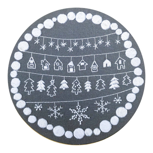 Cozy holiday pre-printed fabric embroidery pattern