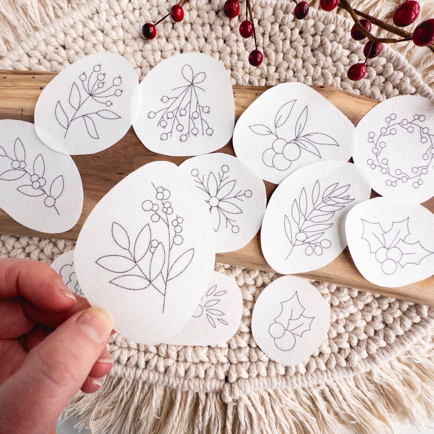 Winter Berry Stick and Stitch Embroidery Designs