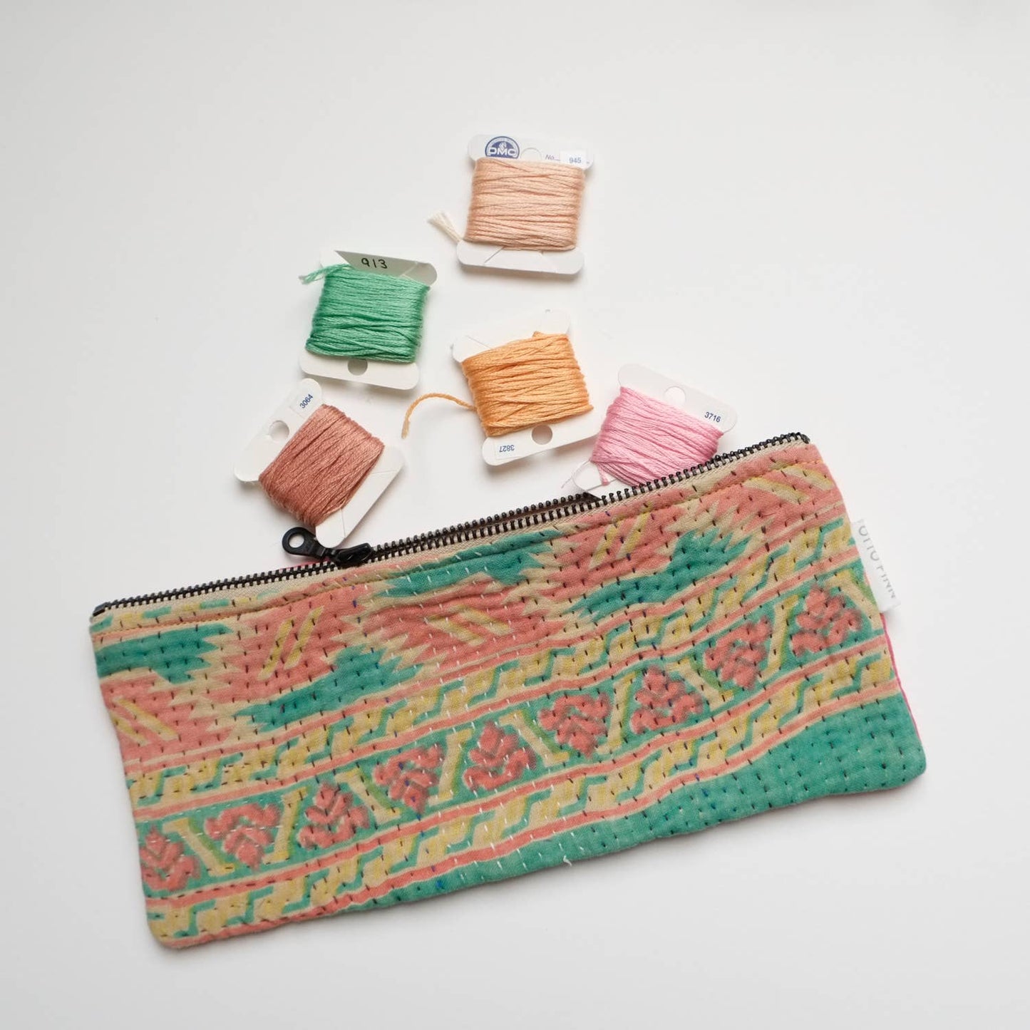 Kantha Scrap Flat Zip Pouch